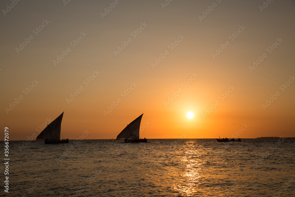 Zanzibar dhows during sunset