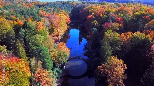 Aerial Germany Devils Bridge, rakotzbrucke park Kromlau, 
