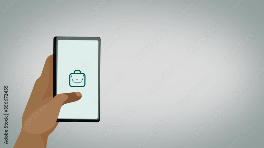 Flat animation with finger clicking the shop icon on smartphone screen. Flat animation with finger clicking the shop icon on smartphone screen.
