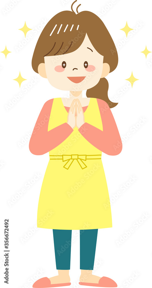 Happy young woman in yellow apron with her eyes shinning Happy young woman in yellow apron with her eyes shinning