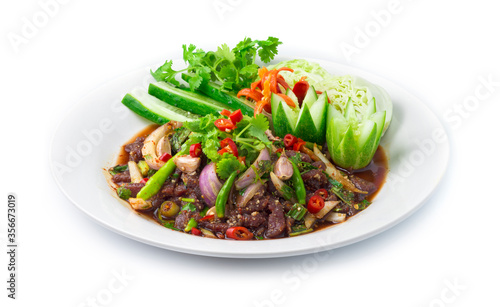 Raw Beef fresh Spicy Salad Cooking Northeast Thailand