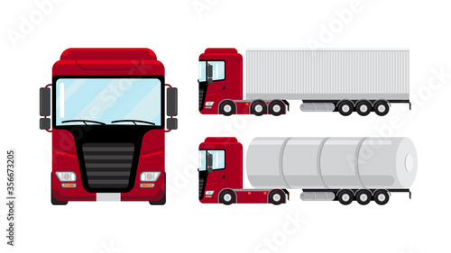 Flat vector red truck on white background