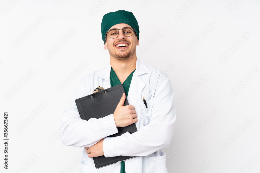 Surgeon in green uniform isolated on isolated white background Surgeon in green uniform isolated on isolated white background