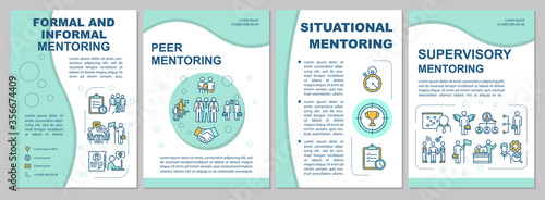 Types of mentoring brochure template. Corporate supervision. Flyer, booklet, leaflet print, cover design with linear icons. Vector layouts for magazines, annual reports, advertising posters