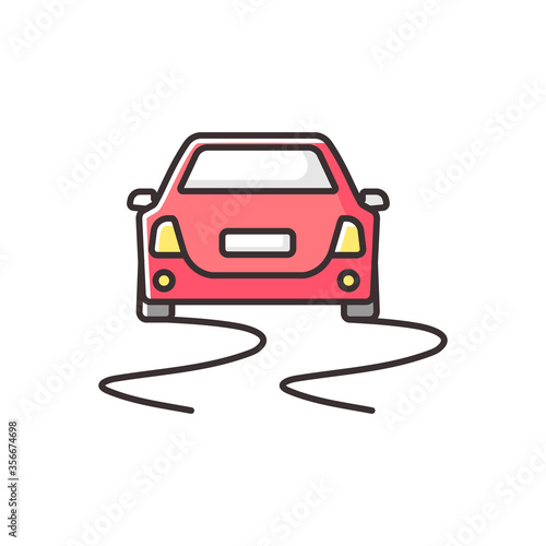 Stability control RGB color icon. Traffic safety, dangerous road. Car protection, security measure. Skidding auto on slippery surface isolated vector illustration