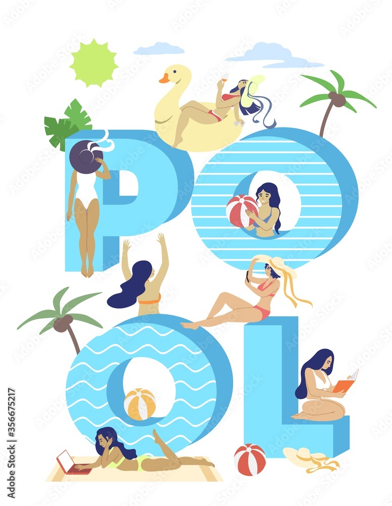 Pool typography banner template, vector flat illustration Pool typography banner template, vector flat illustration