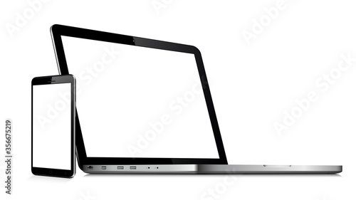 Laptop with smartphone mockup