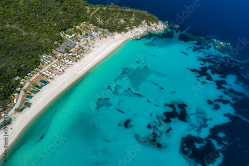 Aerial view of Armenistis beach on the Sithonia peninsula  in the Chalkidiki   Greece
