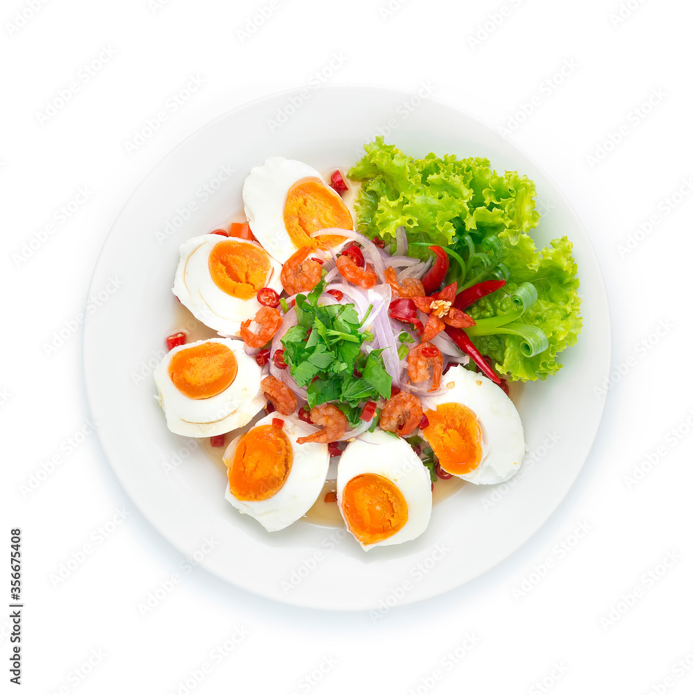 Salt Egg Spicy Salad with Dried Shrimps.Thai Food Spicy Salt Egg Spicy Salad with Dried Shrimps.Thai Food Spicy
