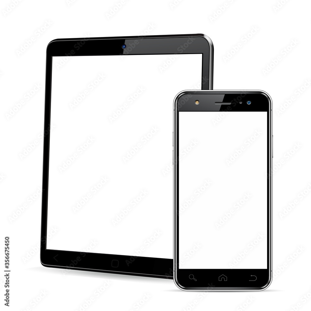 Modern devices mockups with blank screens. Tablet computer and smartphone. Vector illustration Modern devices mockups with blank screens. Tablet computer and smartphone. Vector illustration
