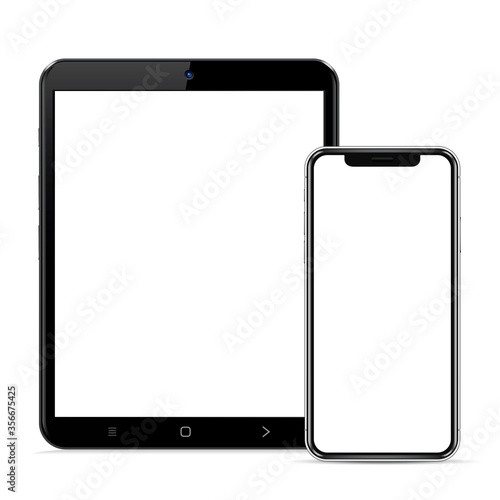 Modern devices mockups with blank screens. Tablet computer and smartphone. Vector illustration