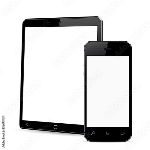 Modern devices mock up with blank screens. Tablet and smart phone. Vector illustration