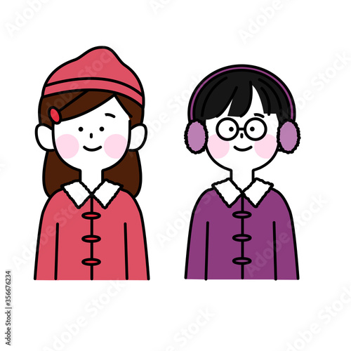 冬服でコートを羽織る男女の子供