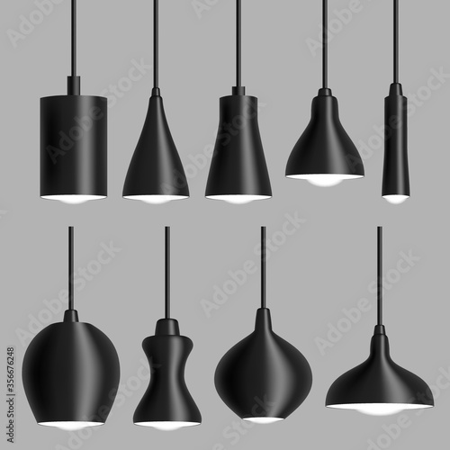 Modern black ceiling lamp set vector realistic illustration