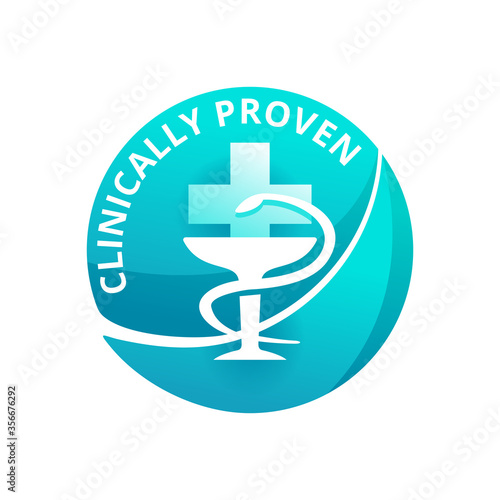 Clinically tested modern badge (mediically proven stamp) for laboratory tested products - vector icon with medical symbol - Bowl of Hygieia