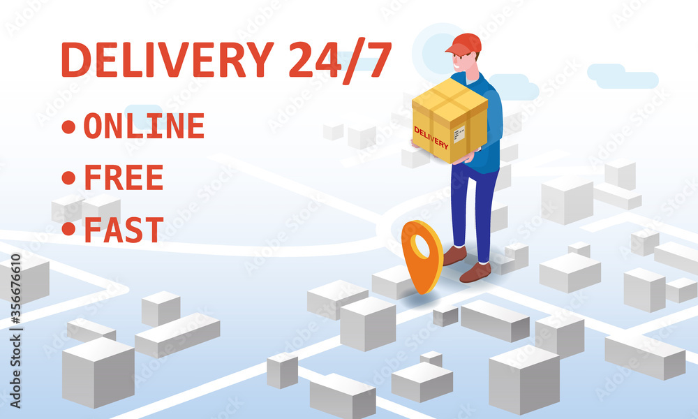 Delivery courer character man with package parcel box Delivery courer character man with package parcel box