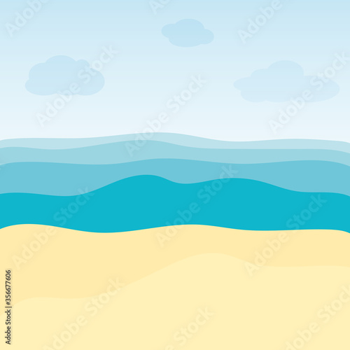 Tropical background with sea and sand. Sea or ocean view from the beach. Flat style vector illustration.