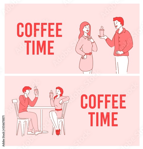 Coffee time, short break, communication poster set