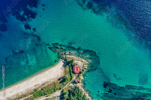 Aerial view of Armenistis beach on the Sithonia peninsula, in the Chalkidiki , Greece photo