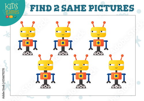 Find two same pictures kids game vector illustration.