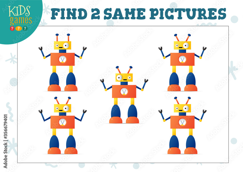 Fototapeta premium Find two same pictures kids game vector illustration.