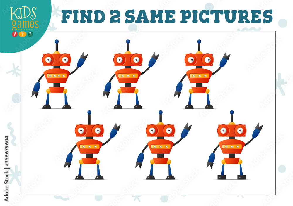 Naklejka premium Find two same pictures kids game vector illustration.