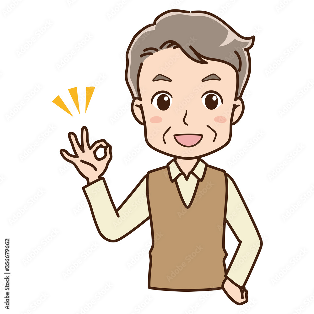 Illustration of a grandfather giving an OK sign Illustration of a grandfather giving an OK sign