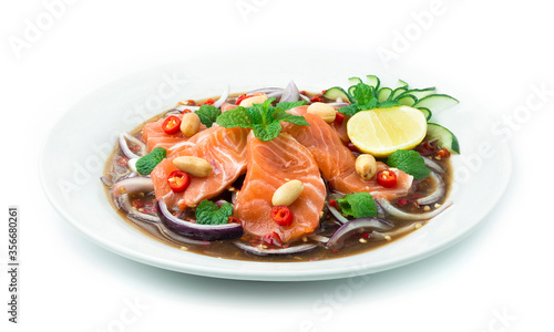 Salmon Spicy Salad in Pickled fish sauce Thai spicy Food