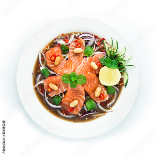 Salmon Spicy Salad in Pickled fish sauce Thai spicy Food