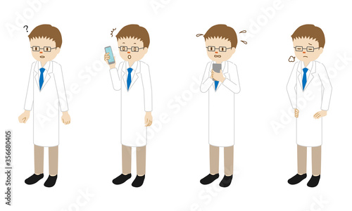 Illustration set of 4 poses of a male doctor standing