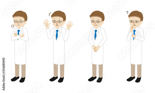 Illustration set of 4 poses of a male doctor standing