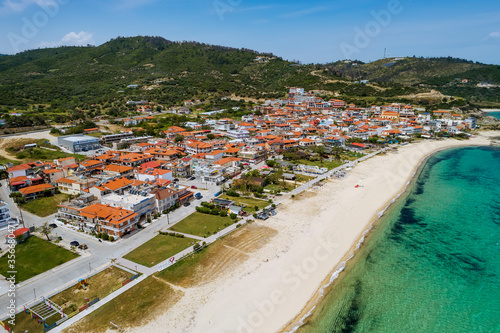 Aerial view of Sarti on the Sithonia peninsula, in the Chalkidiki , Greece