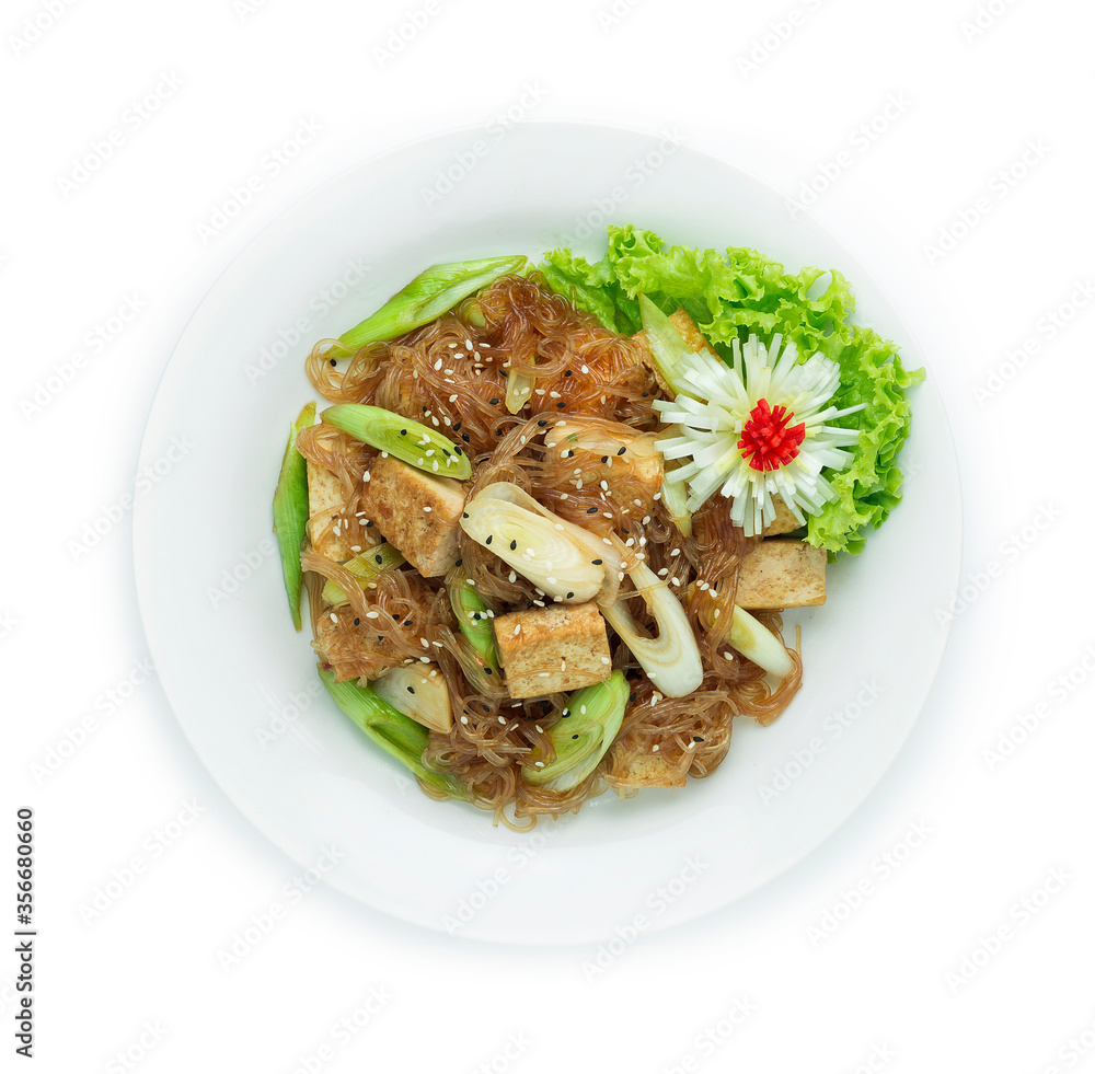 Stir Fried Tofu with Vermicelli Noodles and Leek Korean Stir Fried Tofu with Vermicelli Noodles and Leek Korean
