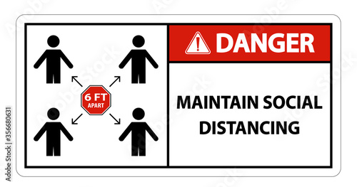 Danger Maintain social distancing, stay 6ft apart sign,coronavirus COVID-19 Sign Isolate On White Background,Vector Illustration EPS.10