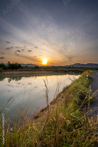 View on the reservoir With the sunrise in the background