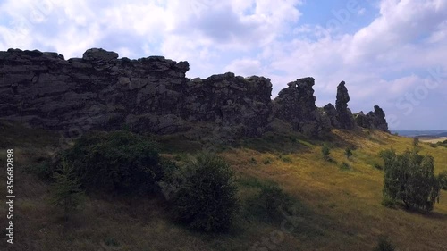 Aerial Germany Devils Wall in Harz Mountains, teufelsmauer. Autumn sunny day.