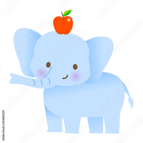 頭にりんごを乗せたかわいいゾウのイラスト