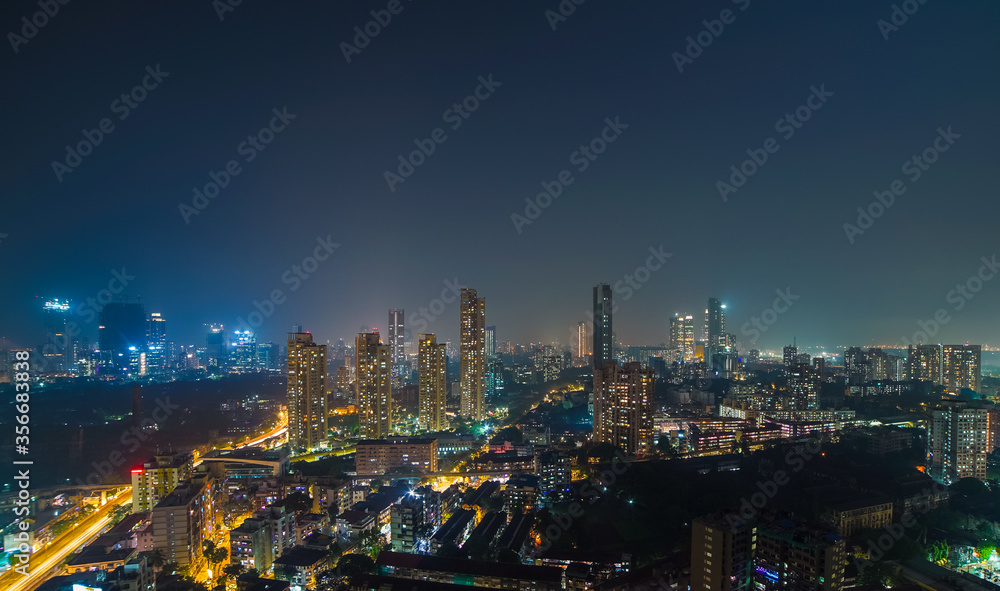 Night Arial View Mumbai Lalbaug Parel Sky, Maharashtra, India 