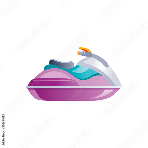 Cartoon modern water scooter icon. Ski boat for logo, sea travel, summer and water sport design. Flat vector illustration isolated on white background.