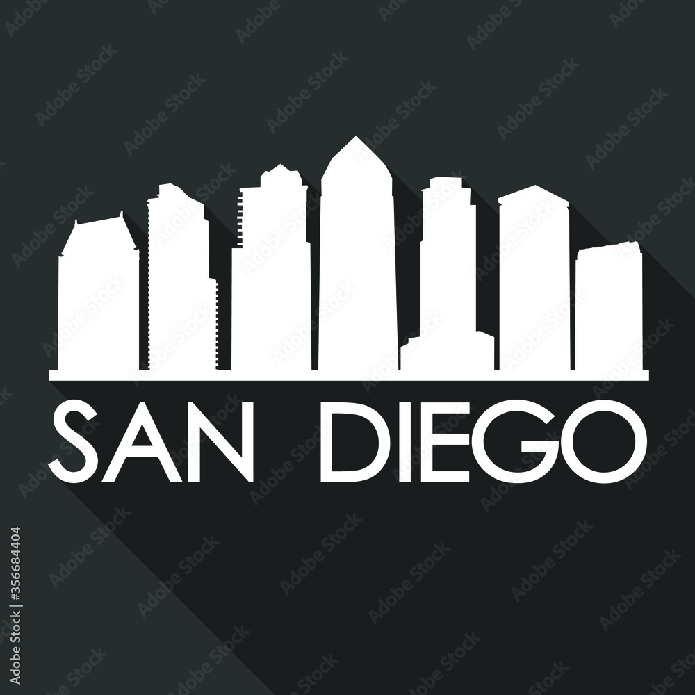 San Diego Flat Icon Skyline Silhouette Design City Vector Art Famous Buildings