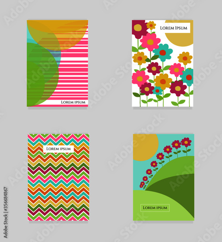 Copertine (quattro modelli diversi) per quaderni, libri, agende, diari ecc. Colori caldi e abbinati.
