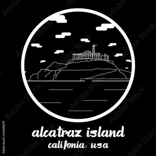 Circle Icon line Alcatraz Island. Vector illustration
