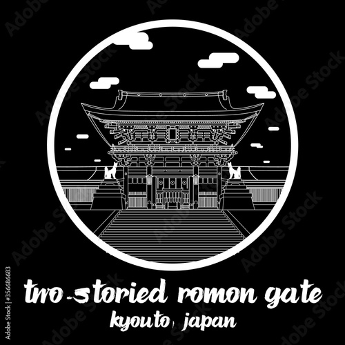 Circle Icon line Two-storied Romon gate. Vector illustration
