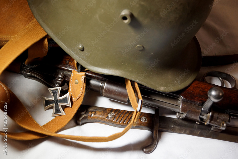 Naklejka premium close up of German army gear from World War One.