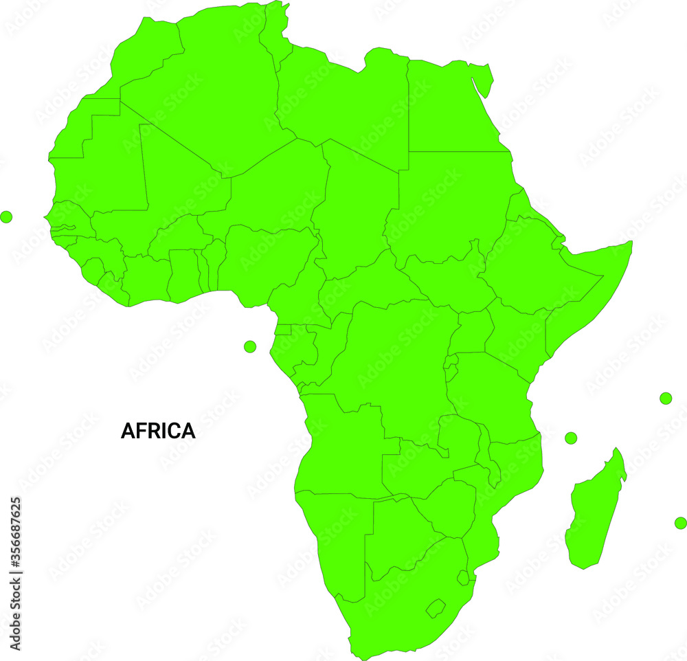 Map of Africa continent in green color