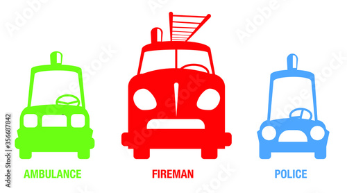 three social service icon, police medic, firemen