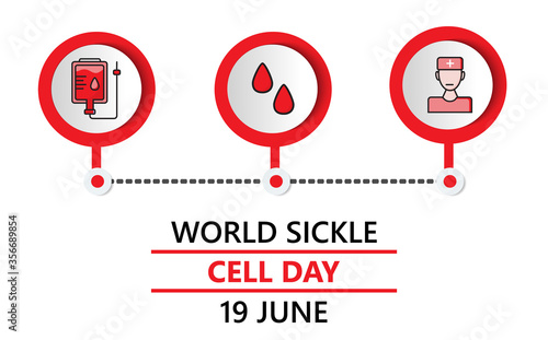 World sickle cell day concept vector. Sickle Cell Disease, SCD is a painful, life-threatening illness and is the most frequently occurring genetic disease, it is celebrated in 19 June.