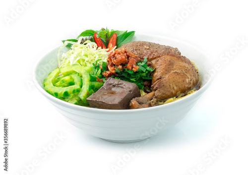 Egg Noodles Bitter Gourd Brown Soup Served Braised