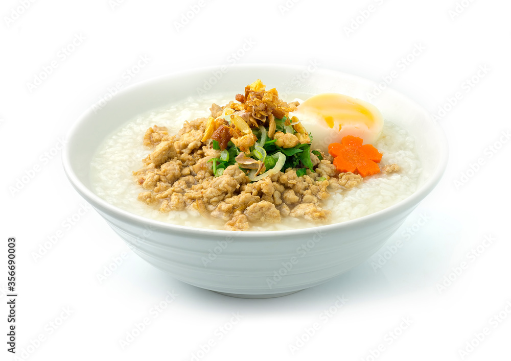 Rice Porridge with Minced Pork Served Boiled Egg Rice Porridge with Minced Pork Served Boiled Egg
