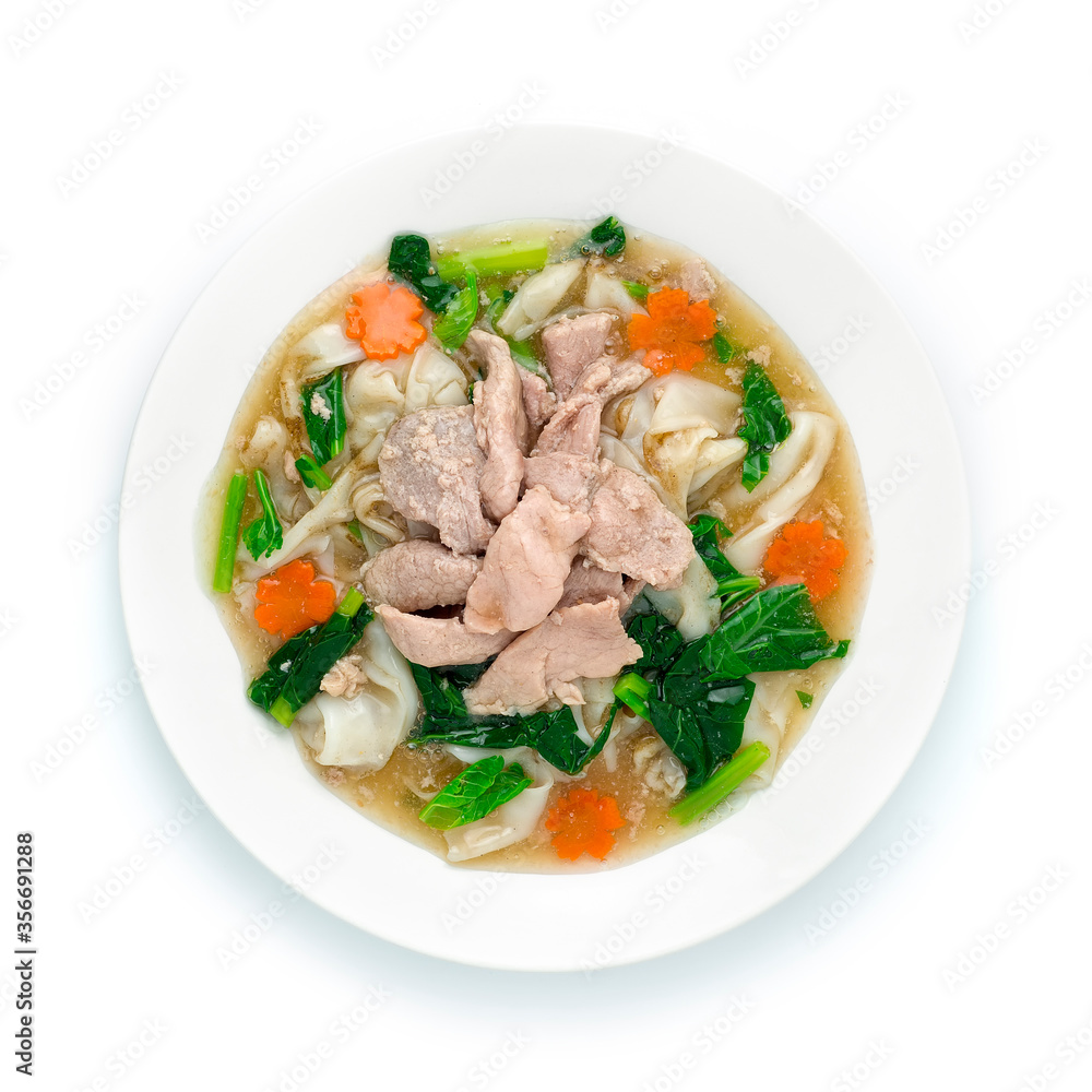 Fried Noodles with Pork and Kale soaked in gravy Fried Noodles with Pork and Kale soaked in gravy